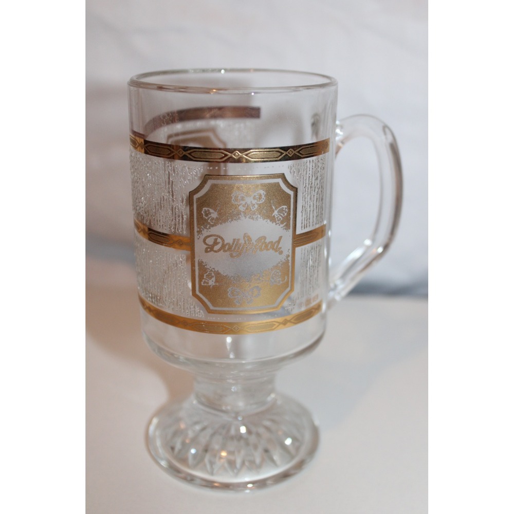 Vintage Dollywood Dolly Parton Gold Frosted Glass Pedestal Coffee Mug Souvenir